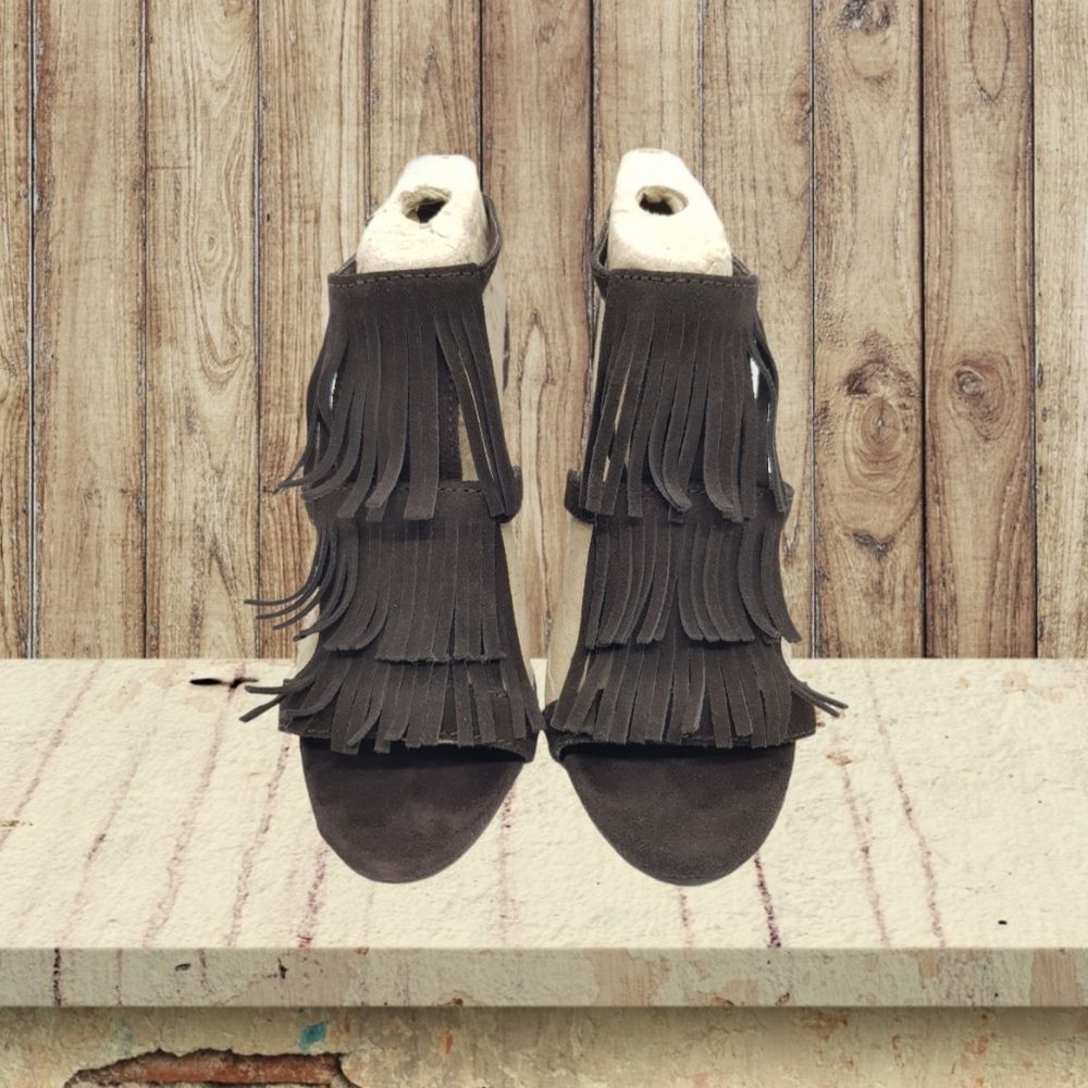 NEW Dark Brown Leather Fringe Heels